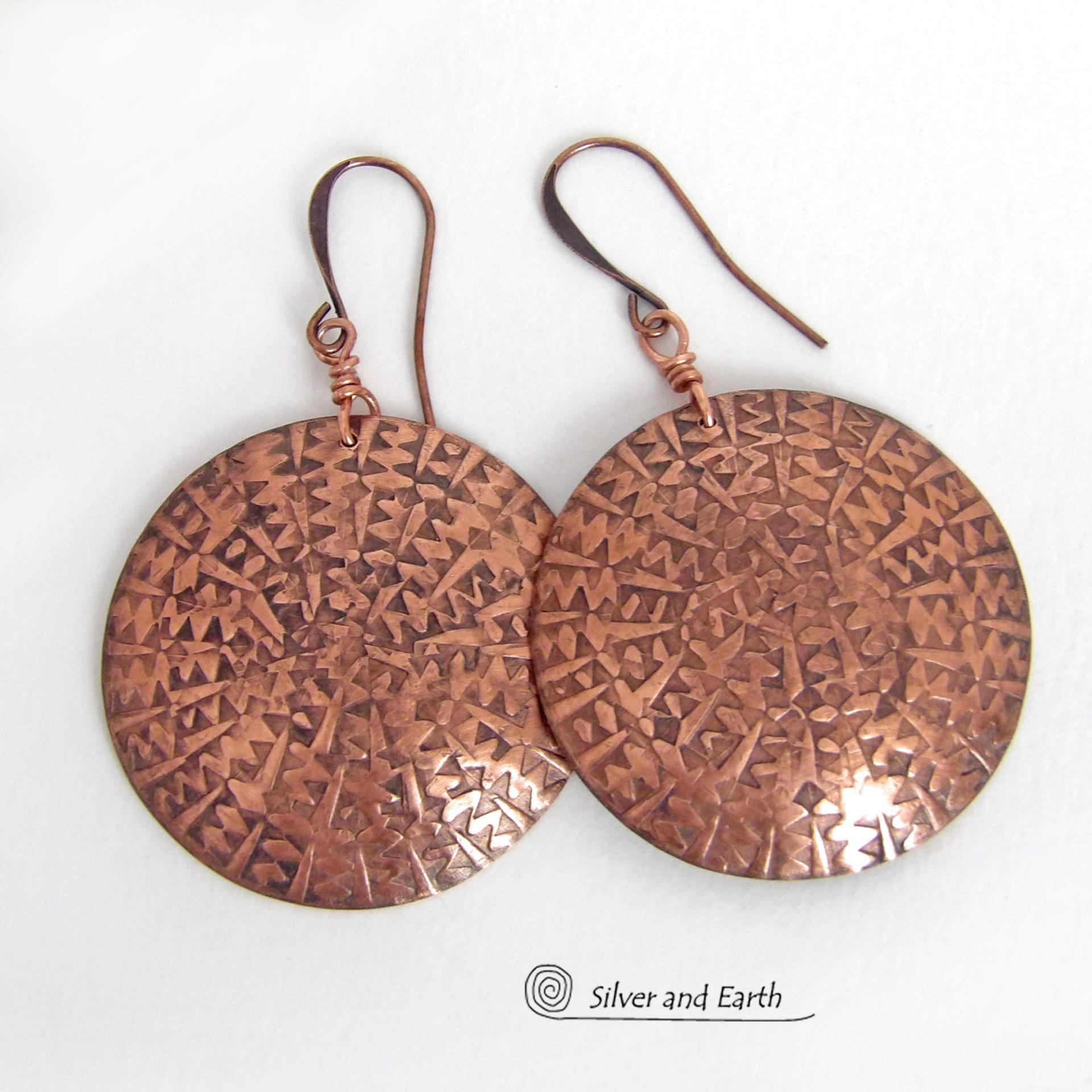 Big Bold Copper Earrings with Unique Texture - Handmade Copper